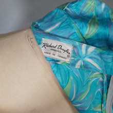 Load image into Gallery viewer, 60s HAWAIIAN TIKI TURQUOISE FLORAL MAXI PILLAR DRESS WITH SASH - S