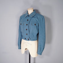 Load image into Gallery viewer, 40s style HAND TAILORED DUSKY BLUE CROPPED SKI JACKET WITH POINTY HOOD - S-M