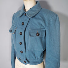 Load image into Gallery viewer, 40s style HAND TAILORED DUSKY BLUE CROPPED SKI JACKET WITH POINTY HOOD - S-M