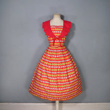 Load image into Gallery viewer, 50s BRIGHT RED AND YELLOW FLORAL FULL SKIRTED COTTON DRESS - S-M