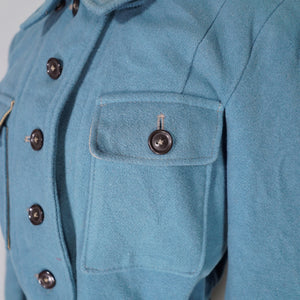 40s style HAND TAILORED DUSKY BLUE CROPPED SKI JACKET WITH POINTY HOOD - S-M