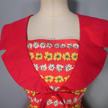 Load image into Gallery viewer, 50s BRIGHT RED AND YELLOW FLORAL FULL SKIRTED COTTON DRESS - S-M