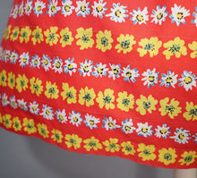 Load image into Gallery viewer, 50s BRIGHT RED AND YELLOW FLORAL FULL SKIRTED COTTON DRESS - S-M