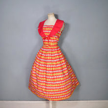 Load image into Gallery viewer, 50s BRIGHT RED AND YELLOW FLORAL FULL SKIRTED COTTON DRESS - S-M