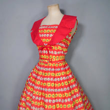 Load image into Gallery viewer, 50s BRIGHT RED AND YELLOW FLORAL FULL SKIRTED COTTON DRESS - S-M