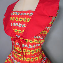 Load image into Gallery viewer, 50s BRIGHT RED AND YELLOW FLORAL FULL SKIRTED COTTON DRESS - S-M