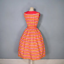 Load image into Gallery viewer, 50s BRIGHT RED AND YELLOW FLORAL FULL SKIRTED COTTON DRESS - S-M
