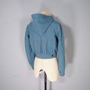 40s style HAND TAILORED DUSKY BLUE CROPPED SKI JACKET WITH POINTY HOOD - S-M