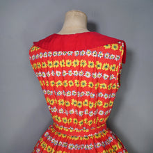 Load image into Gallery viewer, 50s BRIGHT RED AND YELLOW FLORAL FULL SKIRTED COTTON DRESS - S-M