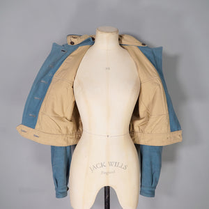 40s style HAND TAILORED DUSKY BLUE CROPPED SKI JACKET WITH POINTY HOOD - S-M