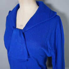 Load image into Gallery viewer, 60s SOFTEST COBALT BLUE WOOL TIE / SHAWL NECK JUMPER - M