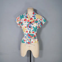 Load image into Gallery viewer, 40s 50s NOVELTY PRINT BATHERS AND FISH PRINT WAFFLE COTTON SHIRT - S