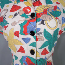 Load image into Gallery viewer, 40s 50s NOVELTY PRINT BATHERS AND FISH PRINT WAFFLE COTTON SHIRT - S