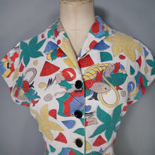Load image into Gallery viewer, 40s 50s NOVELTY PRINT BATHERS AND FISH PRINT WAFFLE COTTON SHIRT - S