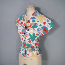 Load image into Gallery viewer, 40s 50s NOVELTY PRINT BATHERS AND FISH PRINT WAFFLE COTTON SHIRT - S
