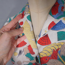 Load image into Gallery viewer, 40s 50s NOVELTY PRINT BATHERS AND FISH PRINT WAFFLE COTTON SHIRT - S