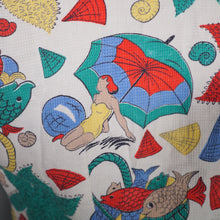 Load image into Gallery viewer, 40s 50s NOVELTY PRINT BATHERS AND FISH PRINT WAFFLE COTTON SHIRT - S