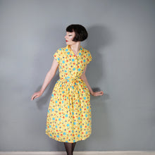 Load image into Gallery viewer, 40s BRIGHT YELLOW NOVELTY BUTTON PRINT SHIRT WAIST DAY DRESS - S