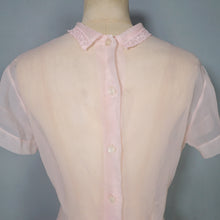 Load image into Gallery viewer, 50s DELICATE PASTEL PINK SHEER RUCHED LACE BLOUSE - M