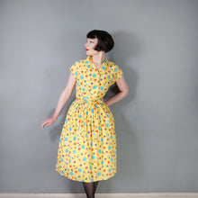 Load image into Gallery viewer, 40s BRIGHT YELLOW NOVELTY BUTTON PRINT SHIRT WAIST DAY DRESS - S