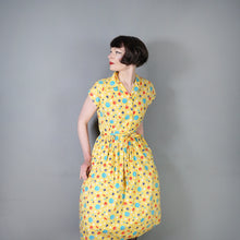 Load image into Gallery viewer, 40s BRIGHT YELLOW NOVELTY BUTTON PRINT SHIRT WAIST DAY DRESS - S