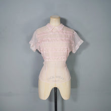 Load image into Gallery viewer, 50s DELICATE PASTEL PINK SHEER RUCHED LACE BLOUSE - M