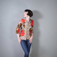 Load image into Gallery viewer, 60s BROWN ST MICHAEL SHIRT WITH HUGE RED FLORAL PRINT - S