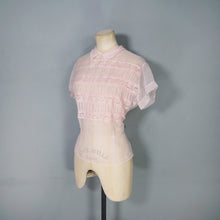 Load image into Gallery viewer, 50s DELICATE PASTEL PINK SHEER RUCHED LACE BLOUSE - M