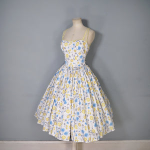 50s UNLABELED HORROCKSES APPLE AND CHERRY FLORAL PRINT SUN DRESS - S