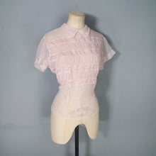 Load image into Gallery viewer, 50s DELICATE PASTEL PINK SHEER RUCHED LACE BLOUSE - M