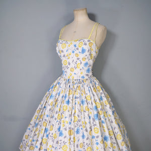 50s UNLABELED HORROCKSES APPLE AND CHERRY FLORAL PRINT SUN DRESS - S
