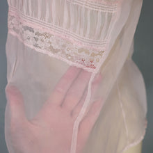 Load image into Gallery viewer, 50s DELICATE PASTEL PINK SHEER RUCHED LACE BLOUSE - M