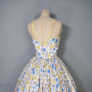 50s UNLABELED HORROCKSES APPLE AND CHERRY FLORAL PRINT SUN DRESS - S