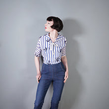 Load image into Gallery viewer, 50s BLUE WHITE STRIPED ANCHOR PRINT TIE NECK SAILOR SHIRT TOP - XS-S