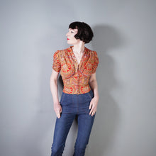Load image into Gallery viewer, 40s 50s RED PRINTED COTTON SUN BLOUSE WITH PUFF SLEEVE - S-M