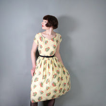 Load image into Gallery viewer, 50s PALE YELLOW CACTUS PRINT LIGHT COTTON DAY DRESS - S