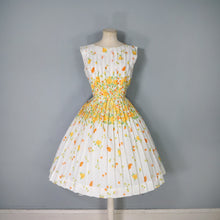 Load image into Gallery viewer, 60s R&amp;K ORIGINALS FULL SKIRTED CREAM AND YELLOW FLORAL DRESS - S