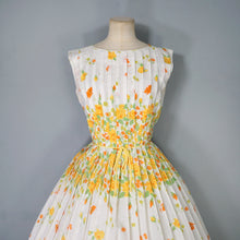 Load image into Gallery viewer, 60s R&amp;K ORIGINALS FULL SKIRTED CREAM AND YELLOW FLORAL DRESS - S