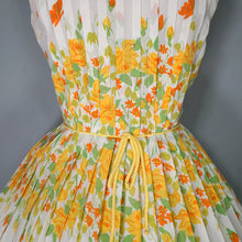 Load image into Gallery viewer, 60s R&amp;K ORIGINALS FULL SKIRTED CREAM AND YELLOW FLORAL DRESS - S