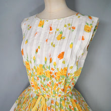 Load image into Gallery viewer, 60s R&amp;K ORIGINALS FULL SKIRTED CREAM AND YELLOW FLORAL DRESS - S