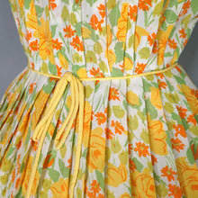 Load image into Gallery viewer, 60s R&amp;K ORIGINALS FULL SKIRTED CREAM AND YELLOW FLORAL DRESS - S