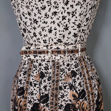 Load image into Gallery viewer, 60s BLANES CREAM BLACK AND BRONZE GOLD COCKTAIL DRESS WITH FRINGE PANEL SKIRT - XS / petite fit