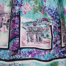 Load image into Gallery viewer, 50s PURPLE PINK ANG TURQUOISE SCENIC EUROPEAN SNAPSHOTS NOVELTY DRESS - M