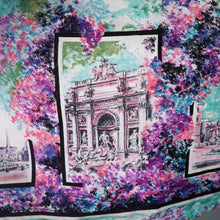 Load image into Gallery viewer, 50s PURPLE PINK ANG TURQUOISE SCENIC EUROPEAN SNAPSHOTS NOVELTY DRESS - M