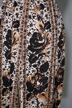 Load image into Gallery viewer, 60s BLANES CREAM BLACK AND BRONZE GOLD COCKTAIL DRESS WITH FRINGE PANEL SKIRT - XS / petite fit