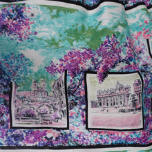 Load image into Gallery viewer, 50s PURPLE PINK ANG TURQUOISE SCENIC EUROPEAN SNAPSHOTS NOVELTY DRESS - M