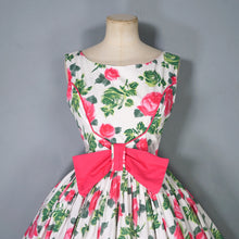 Load image into Gallery viewer, 50s 60s CARNEGIE PINK ROSE PRINT FULL SKIRTED DRESS WITH BOW - XS-S