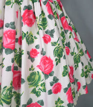 Load image into Gallery viewer, 50s 60s CARNEGIE PINK ROSE PRINT FULL SKIRTED DRESS WITH BOW - XS-S
