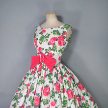 Load image into Gallery viewer, 50s 60s CARNEGIE PINK ROSE PRINT FULL SKIRTED DRESS WITH BOW - XS-S
