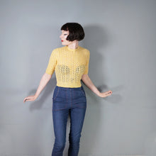 Load image into Gallery viewer, 40s HANDKNITTED LACE PATTERN YELLOW CROPPED WOOL JUMPER - XS